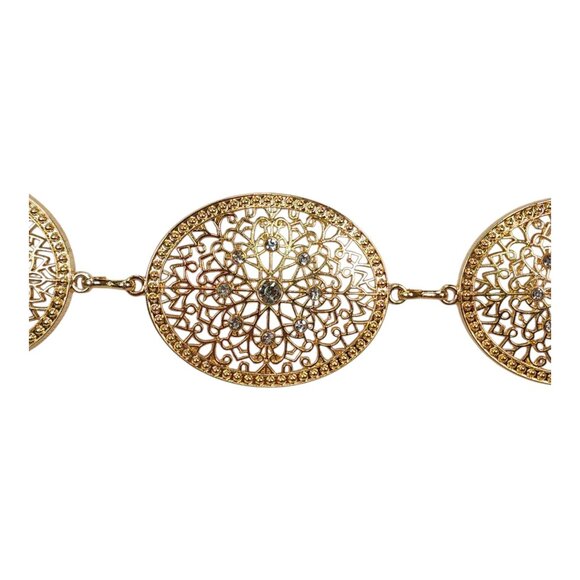 Gold Chain Belt With Ornate Medallions L/XL By True Love Accessories 50" Long - Picture 6 of 10